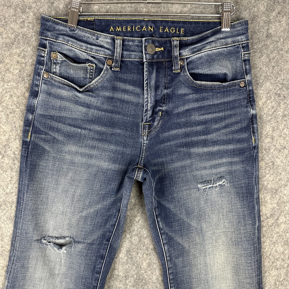 American Eagle Jeans Men 28x32 Blue Original Bootcut Mid Rise Stretch Distressed